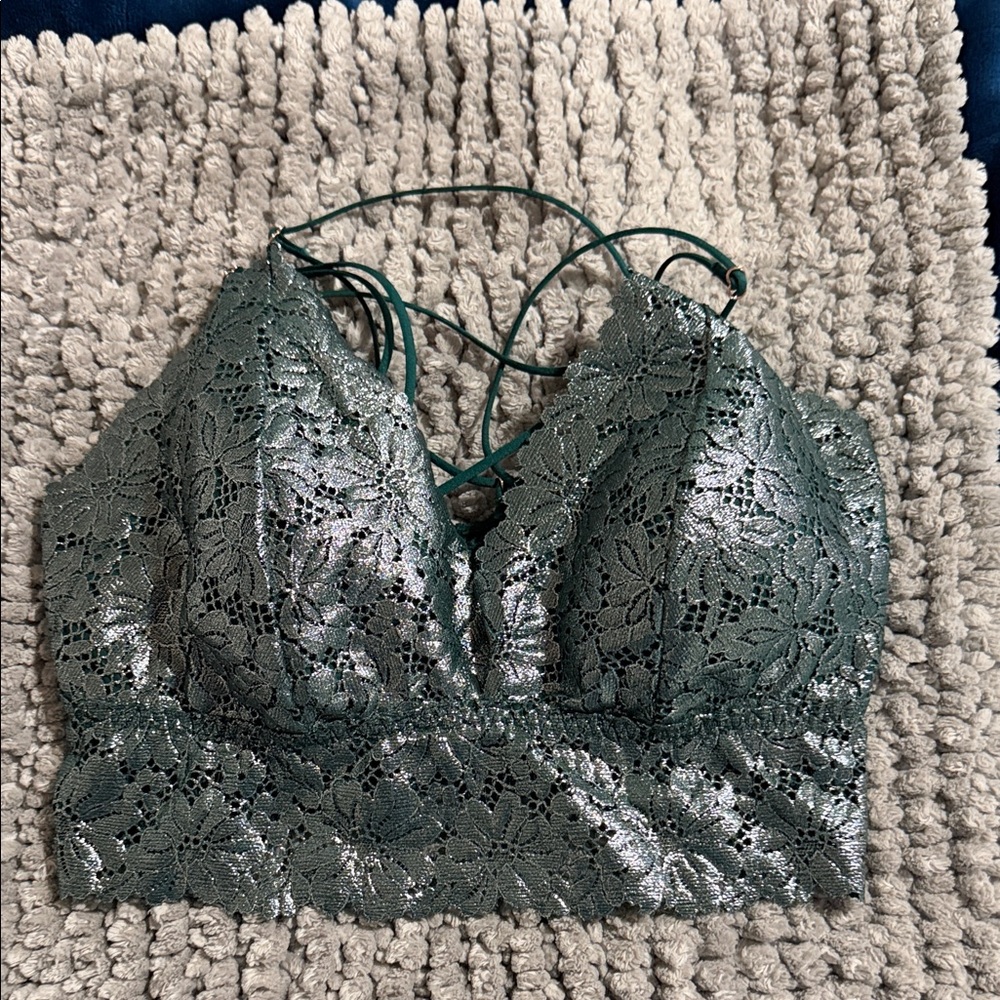 Victoria's Secret Metallic Lace Bralette in Green